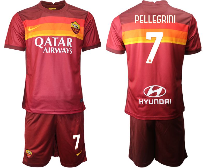 Men 2020-2021 club AS Roma home #7 red Soccer Jerseys